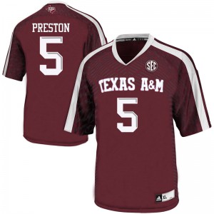 Men's Texas A&M University #5 Jalen Preston Maroon College Jersey 659821-232
