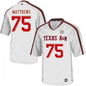 Men's Texas A&M University #75 Luke Matthews White College Jersey 144734-946