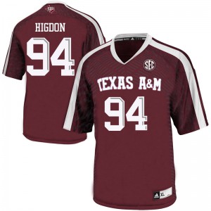 Men Texas A&M Aggies #94 Spencer Higdon Maroon Stitch Jersey 671291-678