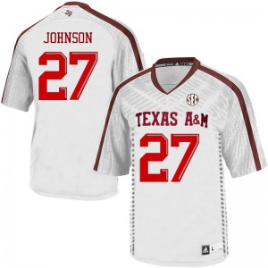 Mens Texas A&M #27 Antonio Johnson White Embroidery Jersey 391043-258
