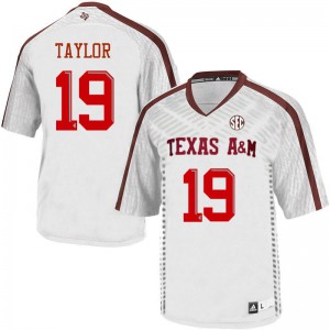 Men Texas A&M University #19 Colton Taylor White Stitched Jerseys 166475-308