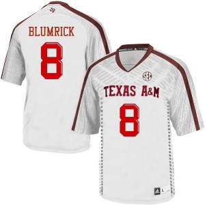 Men's Texas A&M Aggies #8 Connor Blumrick White Embroidery Jersey 831386-802
