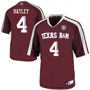 Men's Texas A&M University #4 Damion Ratley Maroon Embroidery Jersey 194772-297