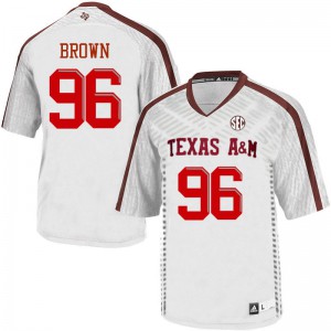 Mens Texas A&M Aggies #96 Jesse Brown White Embroidery Jerseys 837914-456