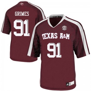 Men Texas A&M Aggies #91 K.J. Grimes Maroon Official Jersey 272159-865