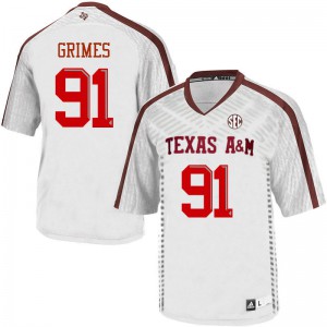 Mens Texas A&M #91 K.J. Grimes White NCAA Jersey 921158-250