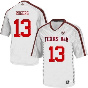 Mens Texas A&M University #13 Kendrick Rogers White College Jersey 983171-696