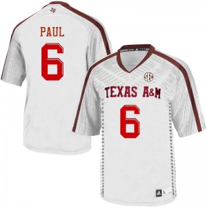 Mens Texas A&M University #6 Roshauud Paul White Embroidery Jersey 961064-708