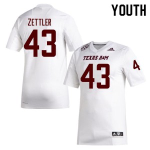 Youth Texas A&M #43 Alex Zettler White Stitched Jerseys 117279-729