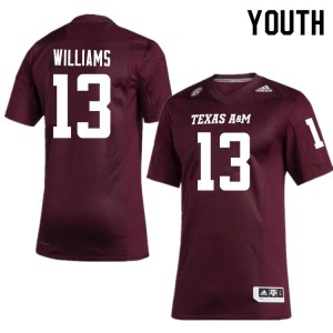 Youth Texas A&M Aggies #13 Brian Williams Maroon Stitch Jersey 449609-804