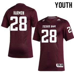 Youth TAMU #28 Deuce Harmon Maroon Official Jerseys 115259-588