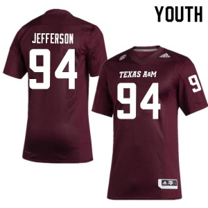 Youth Texas A&M Aggies #94 Jordan Jefferson Maroon College Jerseys 481059-306