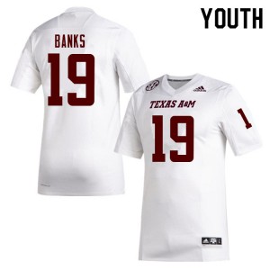 Youth TAMU #19 Shadrach Banks White Official Jersey 840466-404